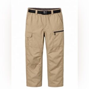 BC Clothing Men’s Lined Pants Beige Stretch Waist Zip Pocket Belt size L X 34